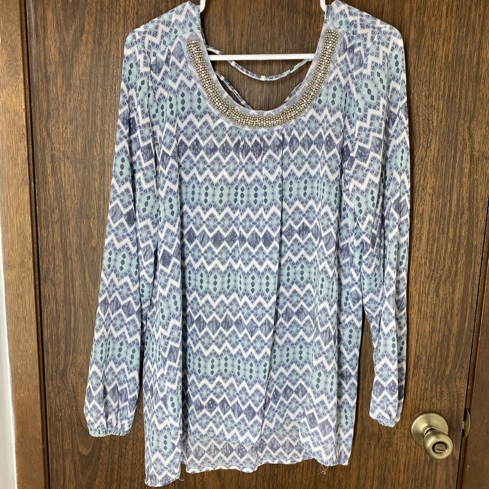 Studio Y Embellished Neckline Long sleeve Blouse